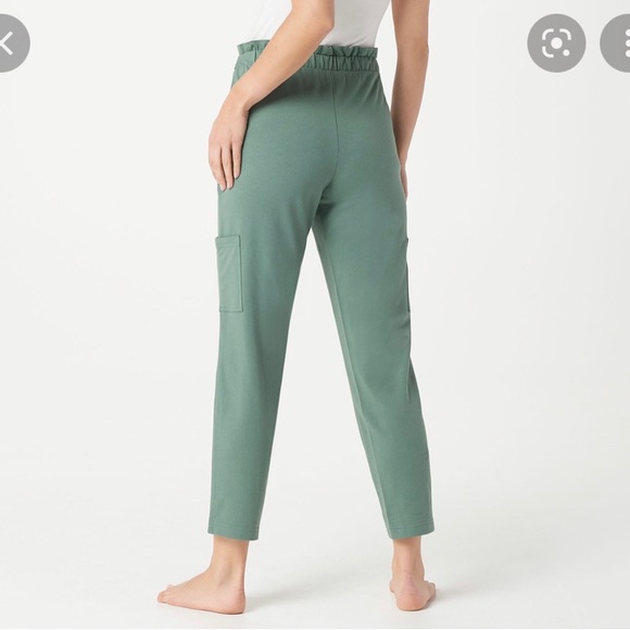 AnyBody Regular French Terry Pants with Paperbag Waist in Khaki, size medium - Picture 4 of 6